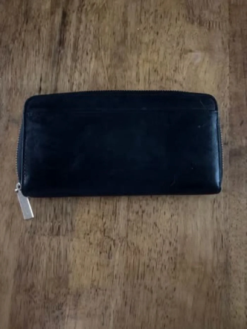 kate spade Black Leather Zip Wallet with Gold Logo